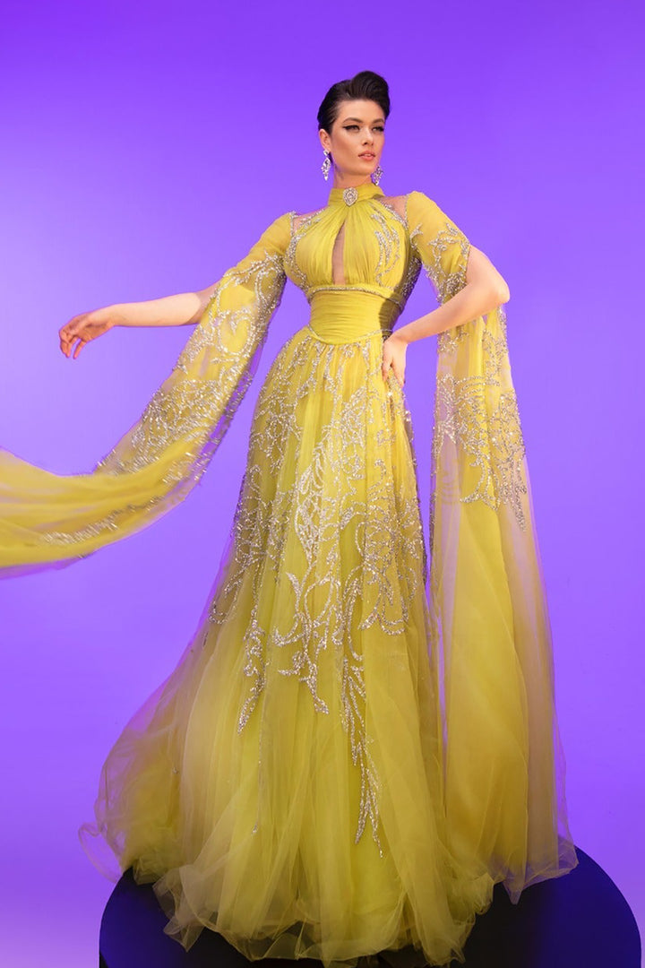 Grecian Embroidered Olive Dress