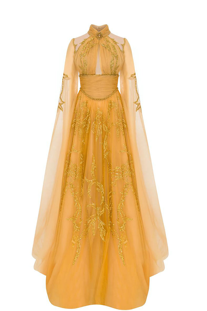 Grecian Embroidered Olive Dress