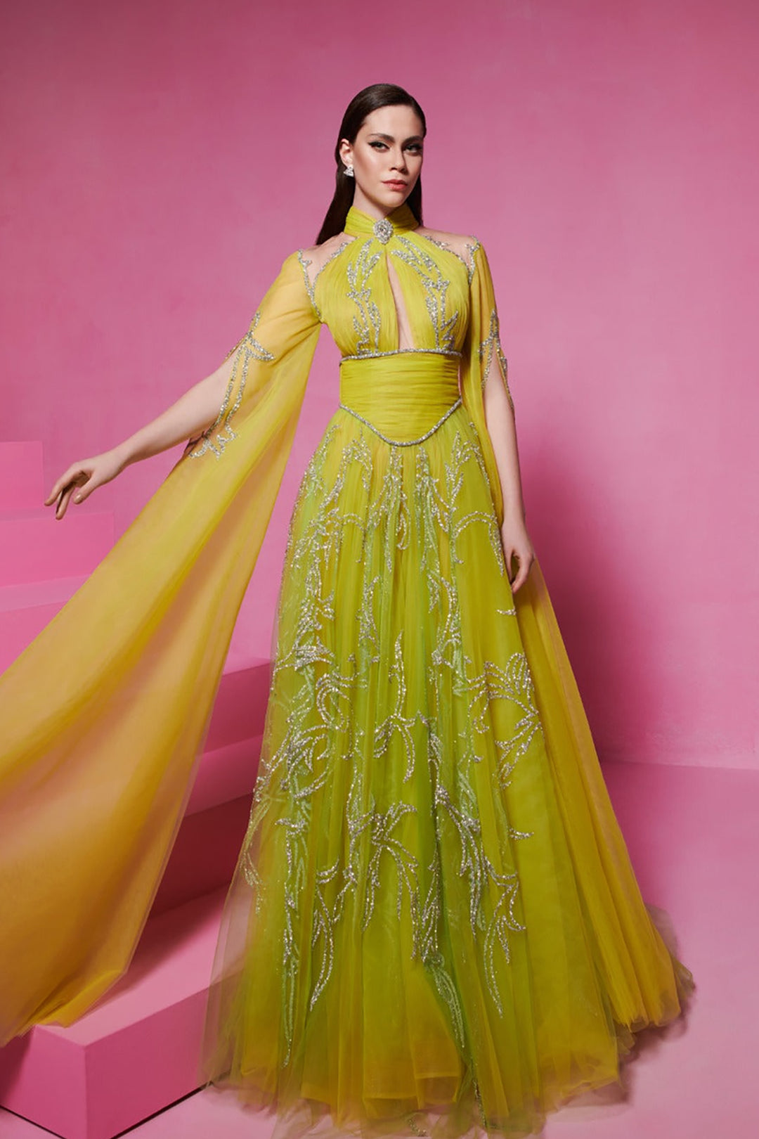 Grecian Embroidered Olive Dress