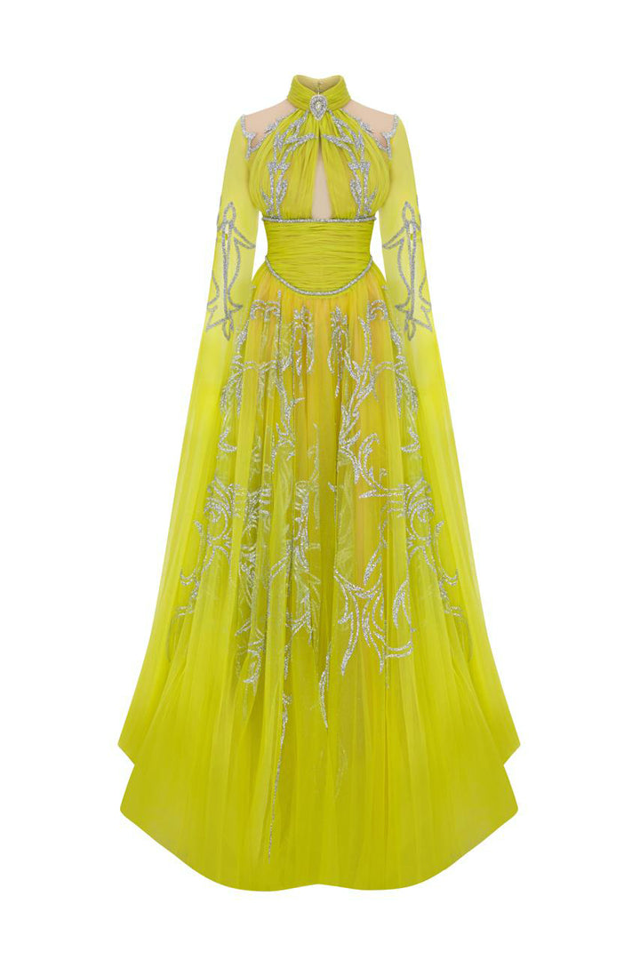 Grecian Embroidered Olive Dress