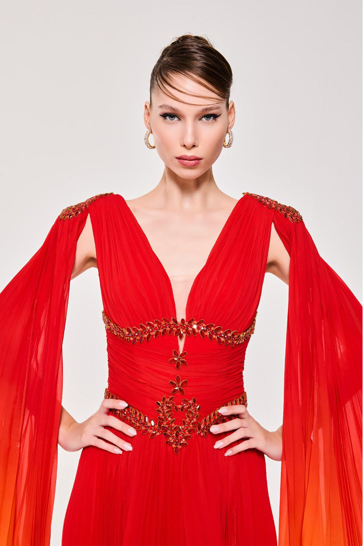 V-Neckline Dress with Corseted Silhouette