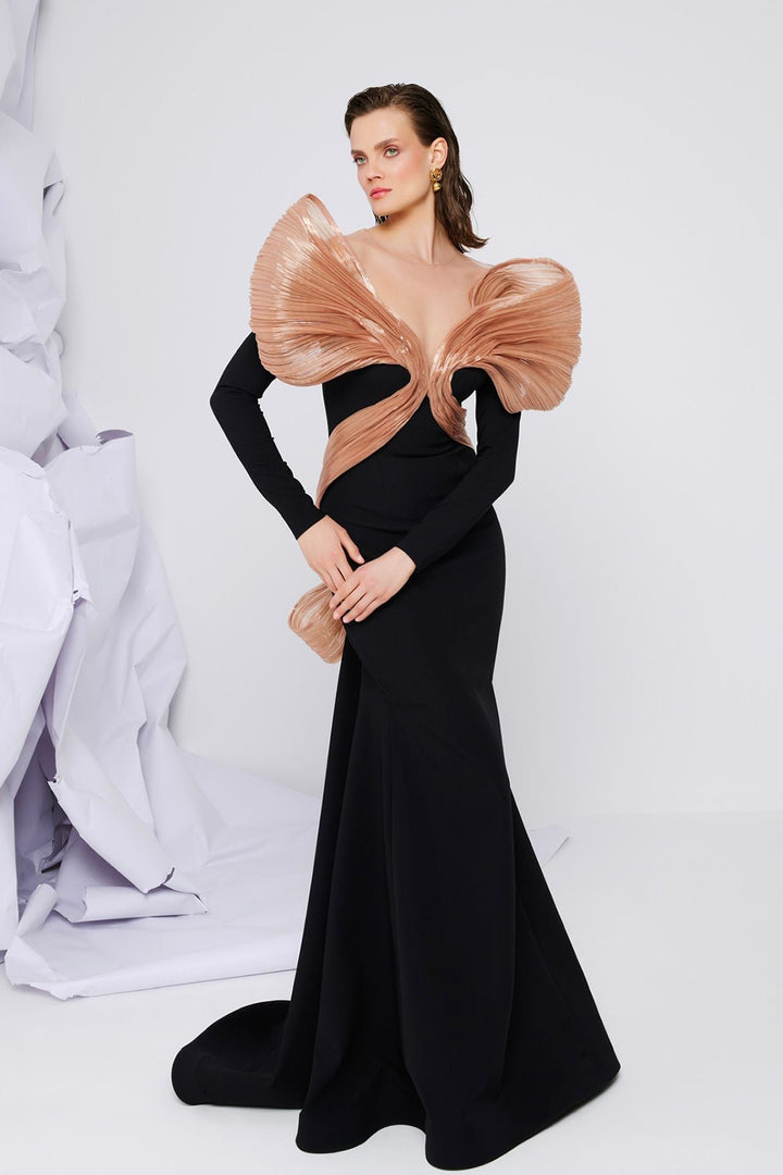 Crepe And Metallic Organza Mermaid Dress