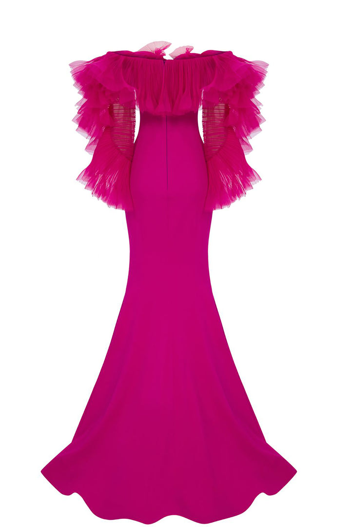 Crepe-Chiffon Mermaid Dress with Draped Embellishments