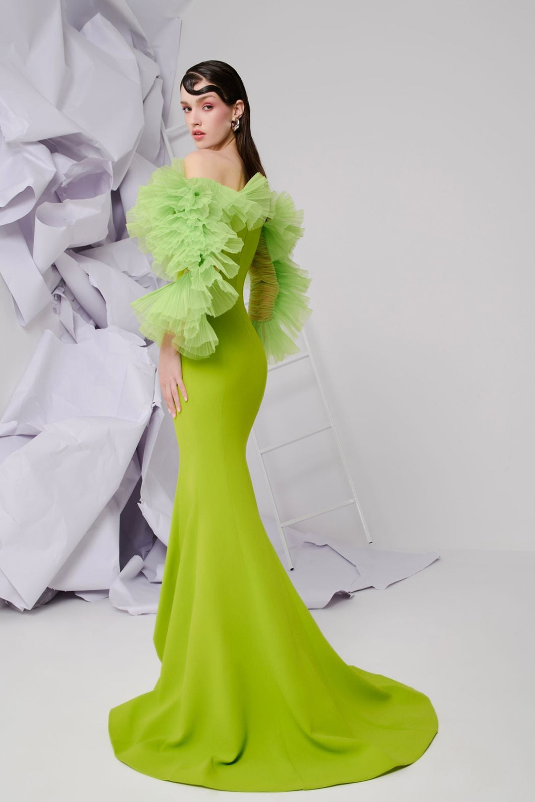 Crepe-Chiffon Mermaid Dress with Draped Embellishments