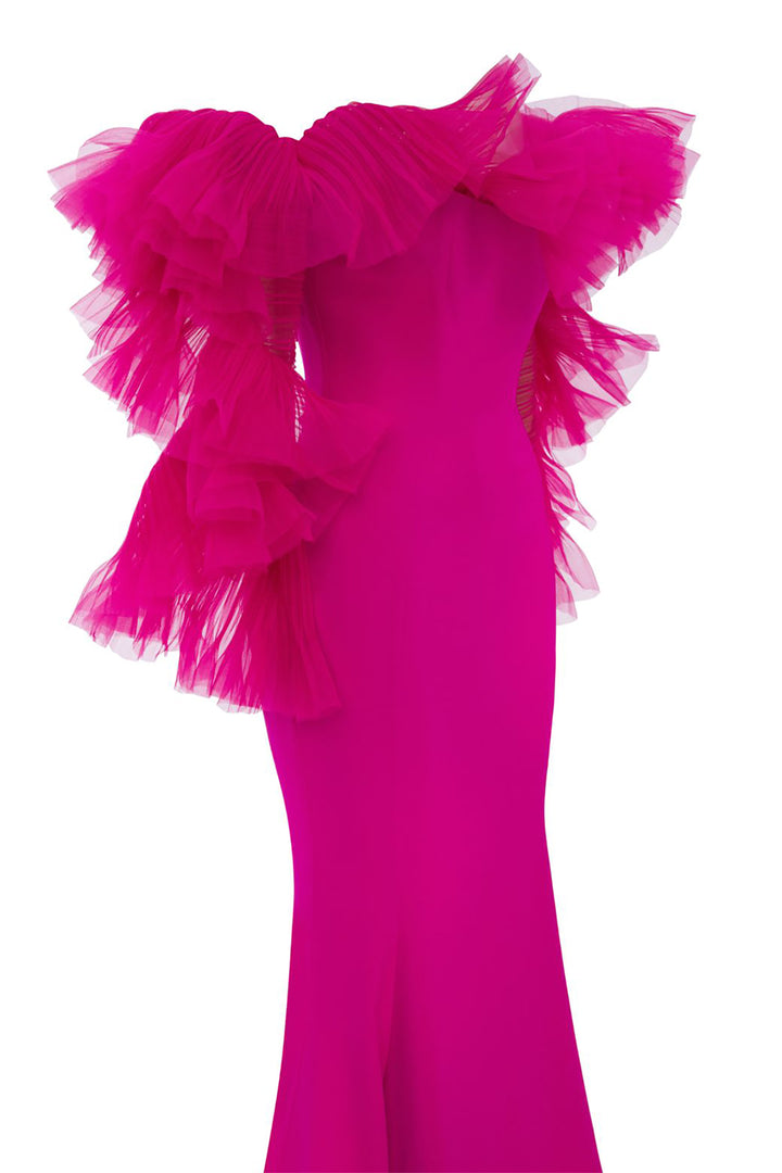 Crepe-Chiffon Mermaid Dress with Draped Embellishments