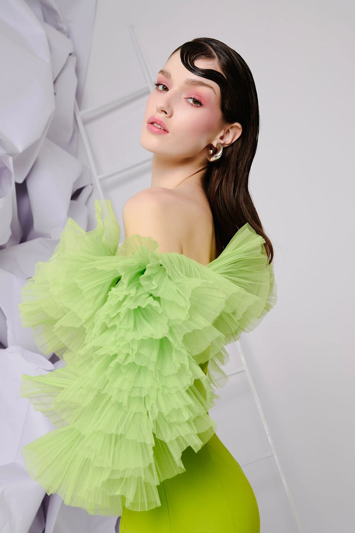 Crepe-Chiffon Mermaid Dress with Draped Embellishments