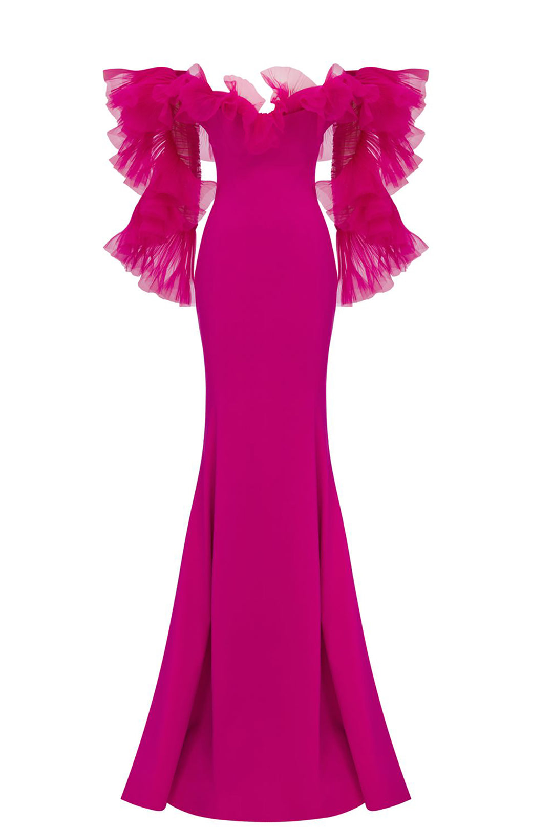 Crepe-Chiffon Mermaid Dress with Draped Embellishments