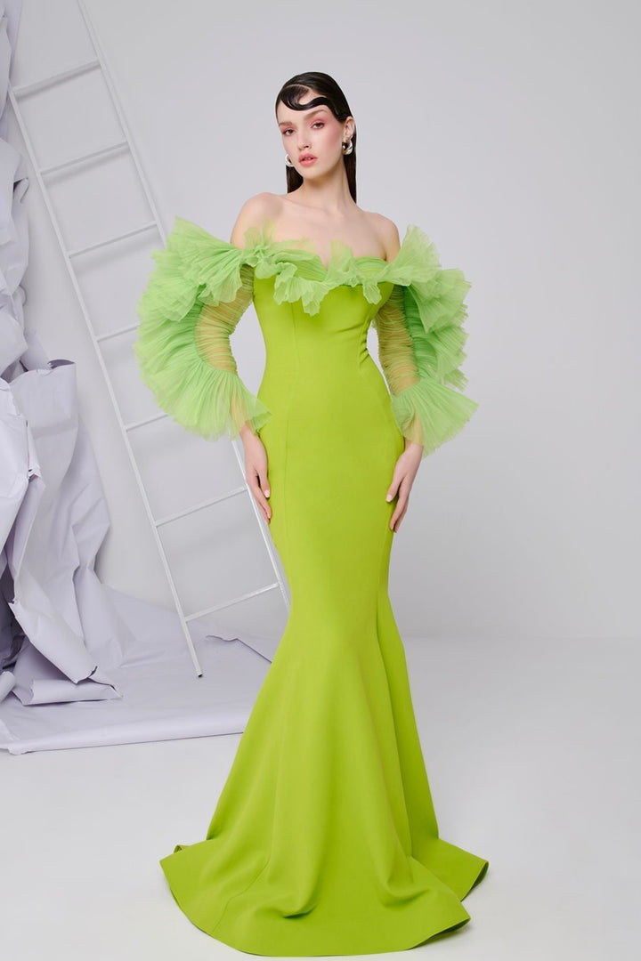 Crepe-Chiffon Mermaid Dress with Draped Embellishments