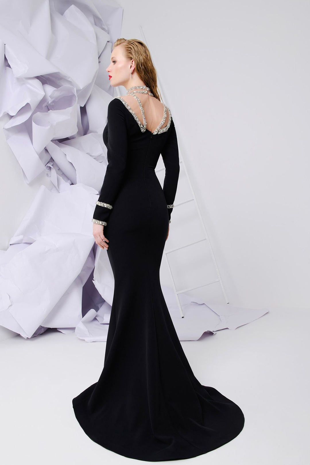 Asymmetrical Crepe Dress with Tassels