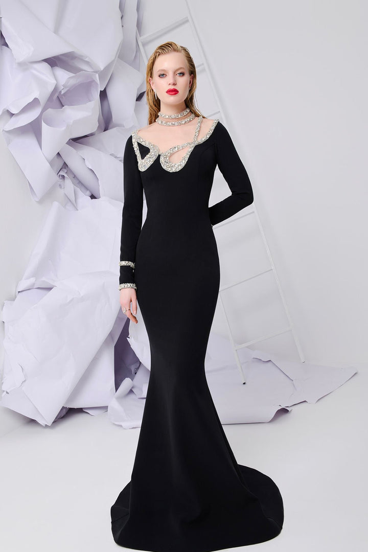 Asymmetrical Crepe Dress with Tassels