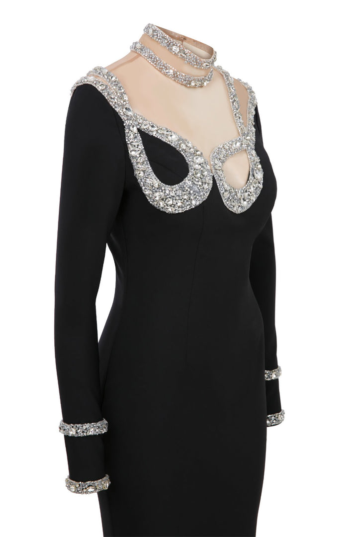 Asymmetrical Crepe Dress with Tassels