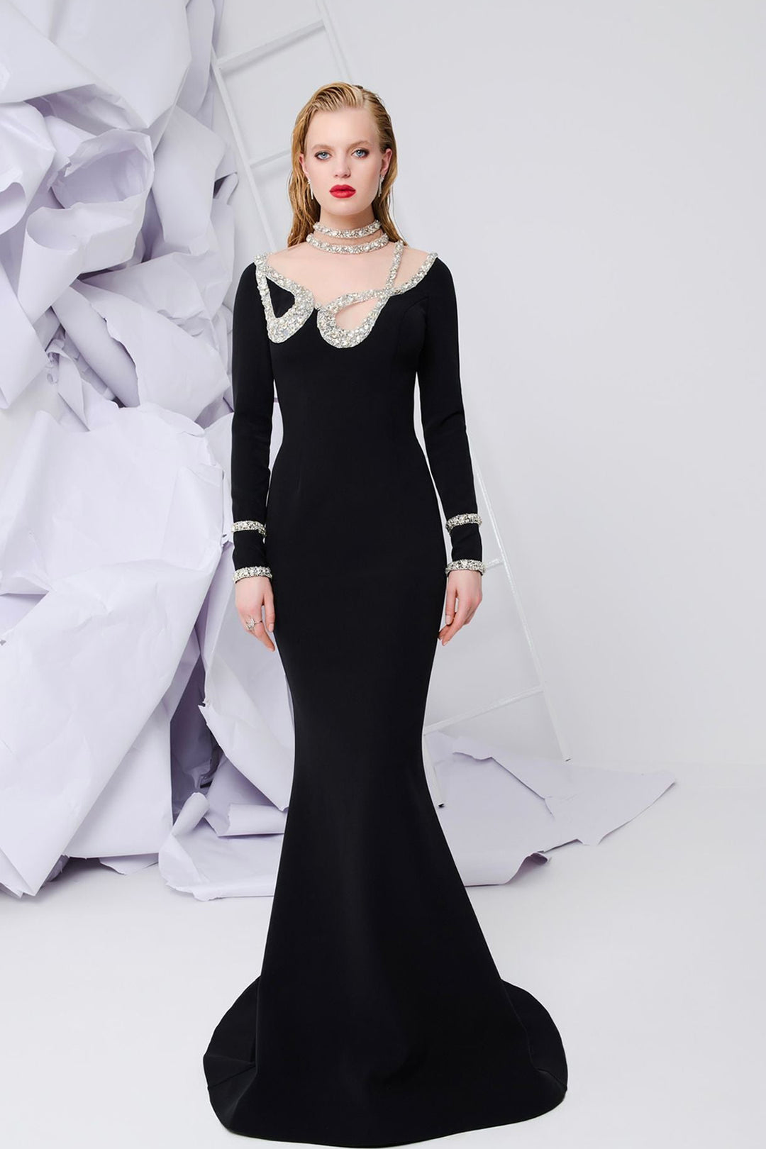 Asymmetrical Crepe Dress with Tassels