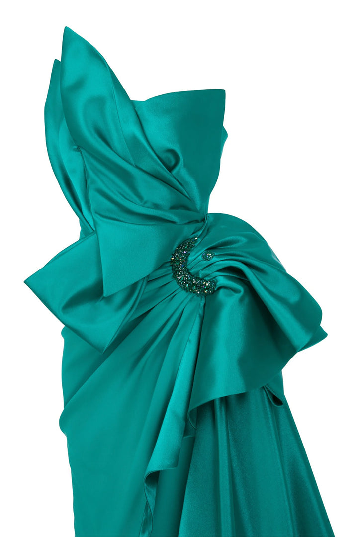 Crepe Brocard Dress with Draped Bust