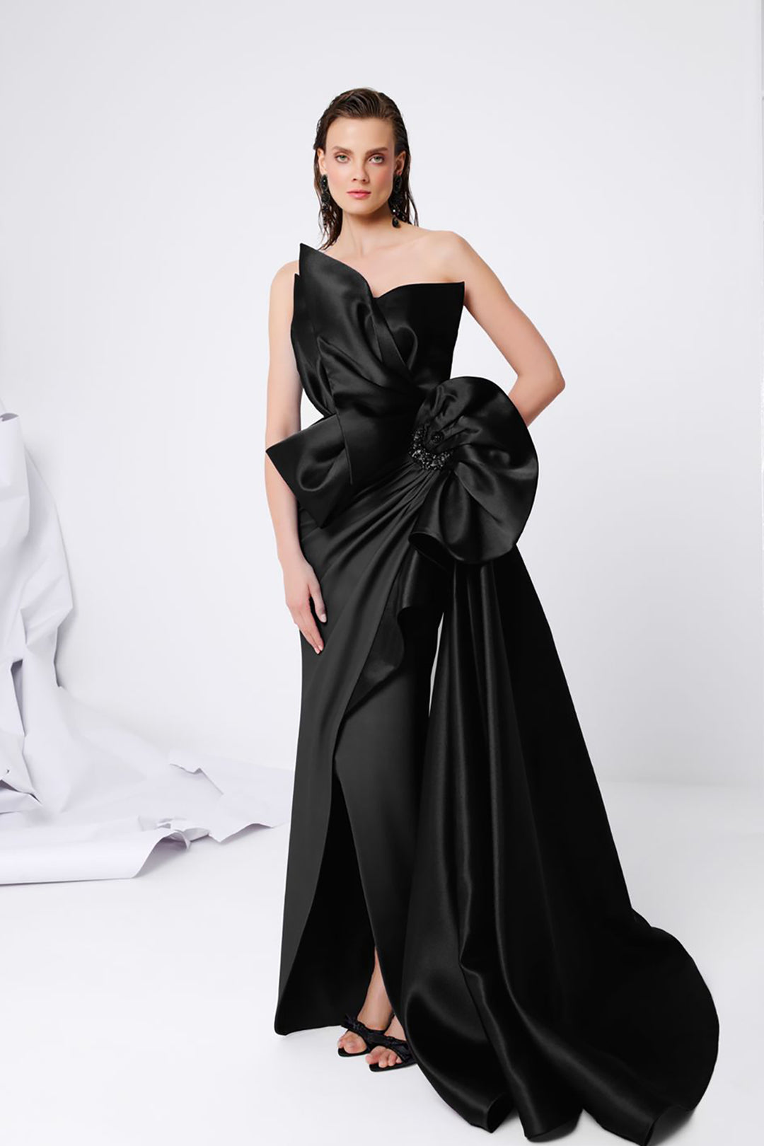 Crepe Brocard Dress with Draped Bust