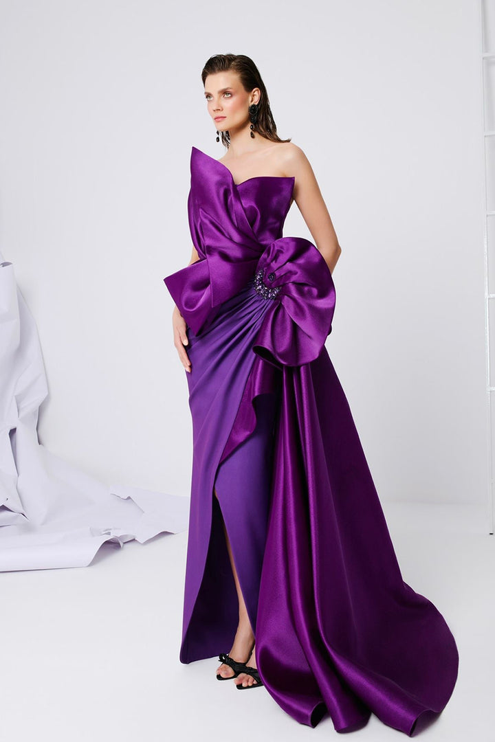 Crepe Brocard Dress with Draped Bust