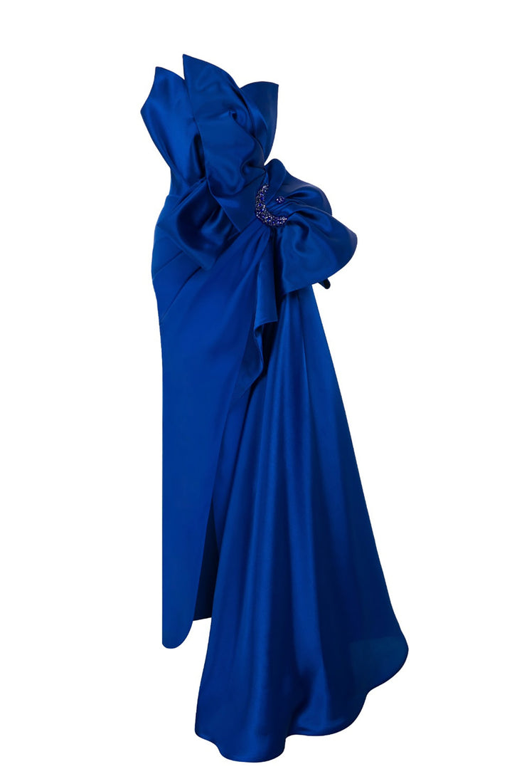 Crepe Brocard Dress with Draped Bust