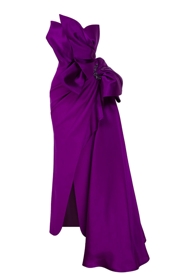 Crepe Brocard Dress with Draped Bust