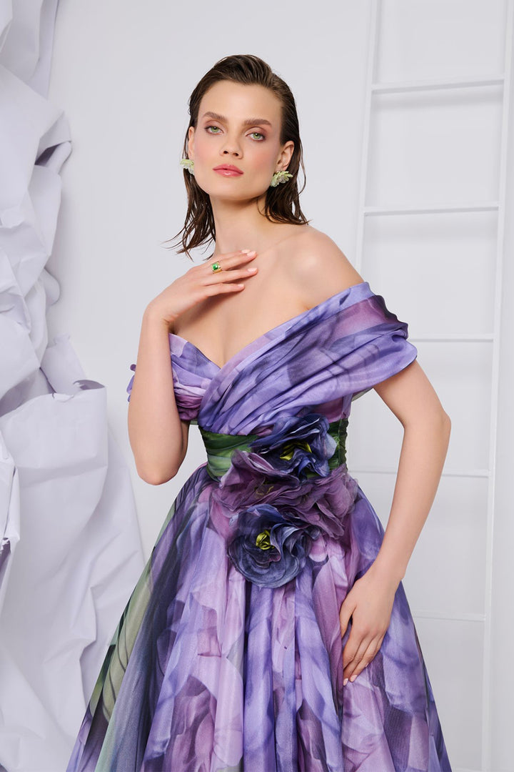 Digital-Print Strapless Dress