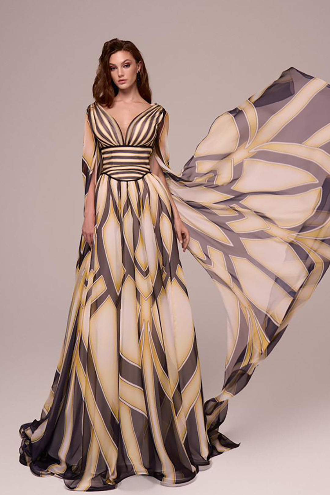 Wrapped Cape-Front A-line Dress