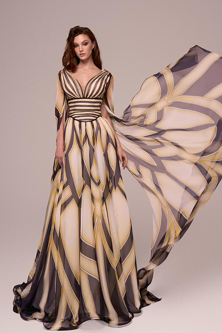 Wrapped Cape-Front A-line Dress