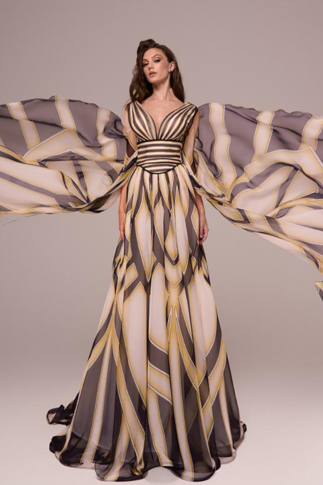 Wrapped Cape-Front A-line Dress