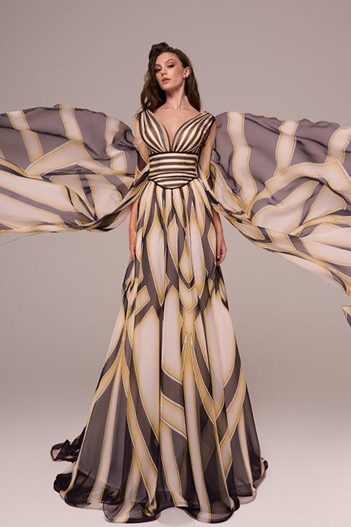 Wrapped Cape-Front A-line Dress