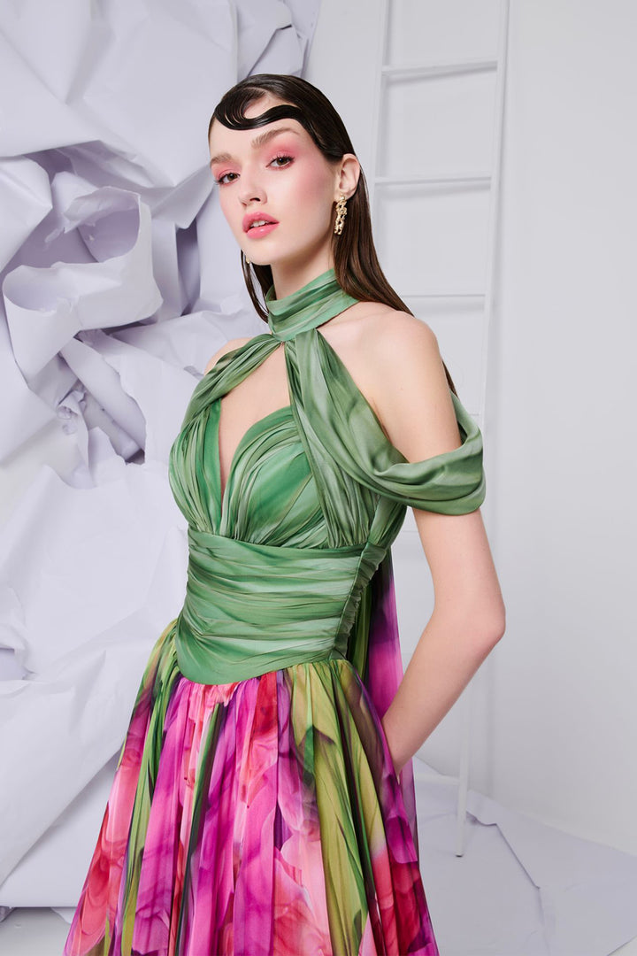 Grecian-Chic Digital Print Dress