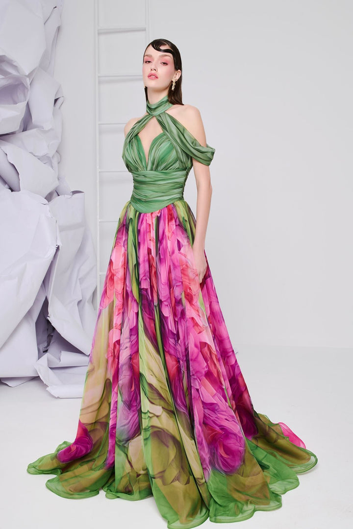 Grecian-Chic Digital Print Dress