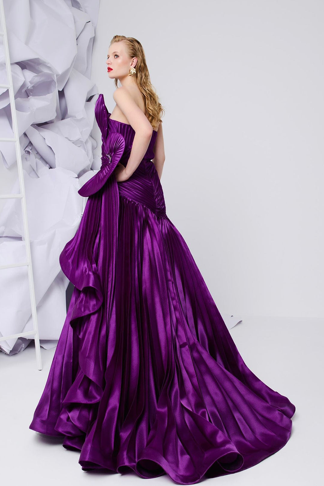 Plissé-Plume Purple Organza Dress