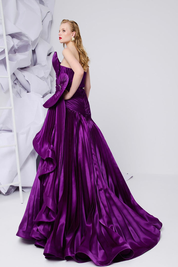 Plissé-Plume Purple Organza Dress