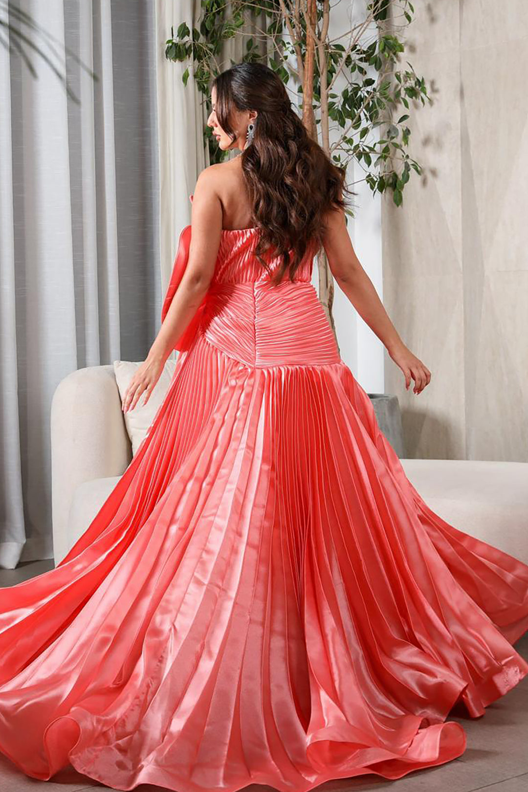 Plissé-Plume Purple Organza Dress