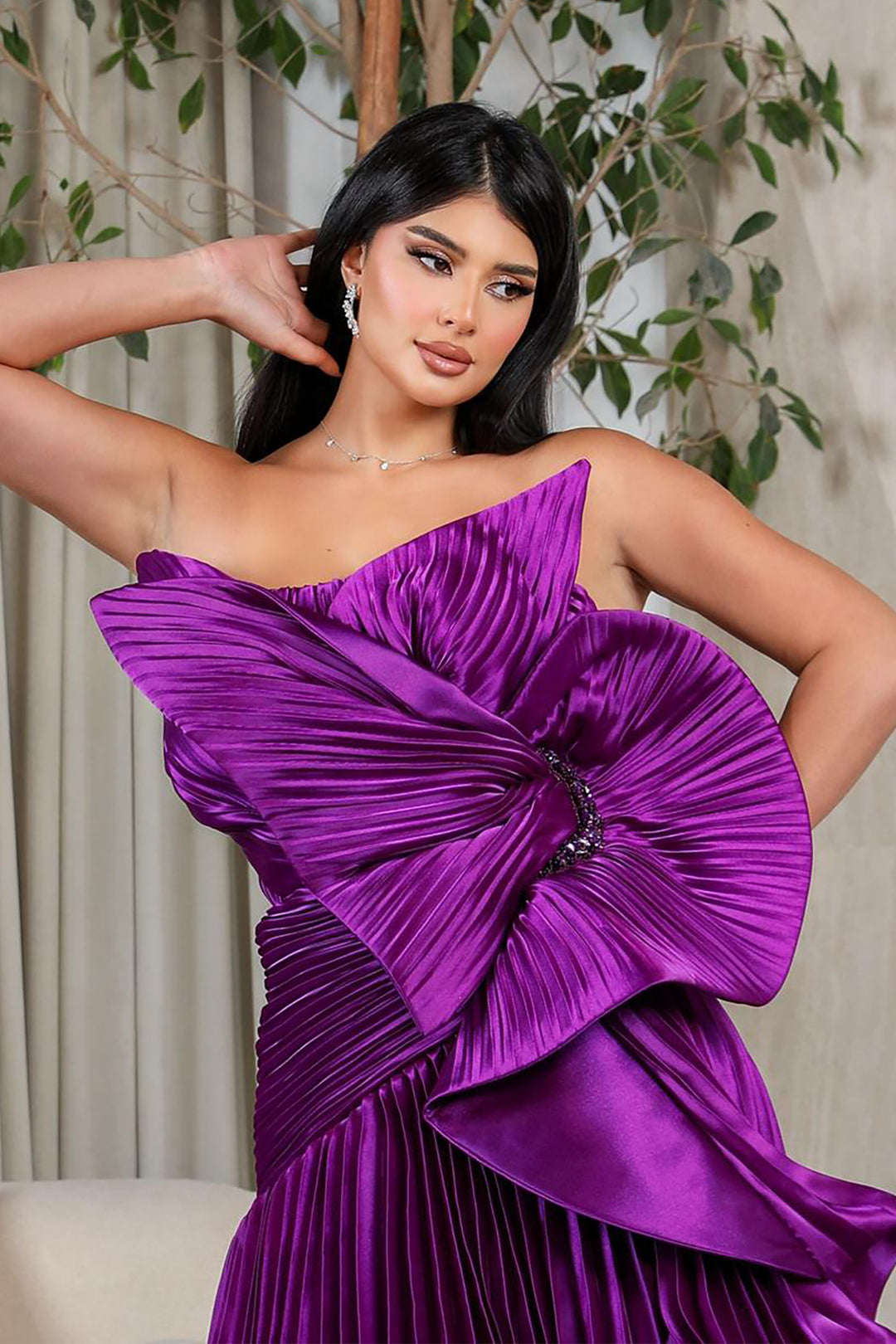 Plissé-Plume Purple Organza Dress