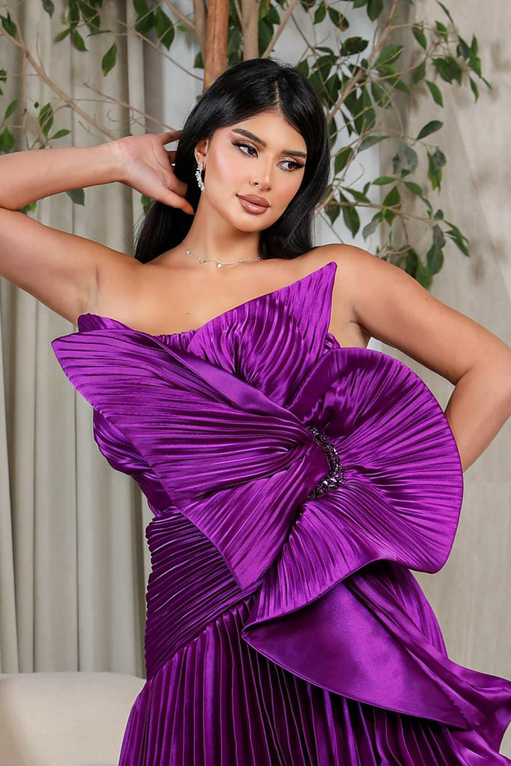 Plissé-Plume Purple Organza Dress
