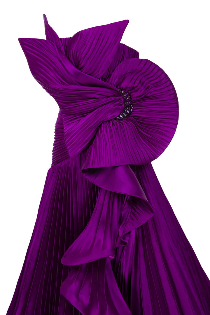 Plissé-Plume Purple Organza Dress