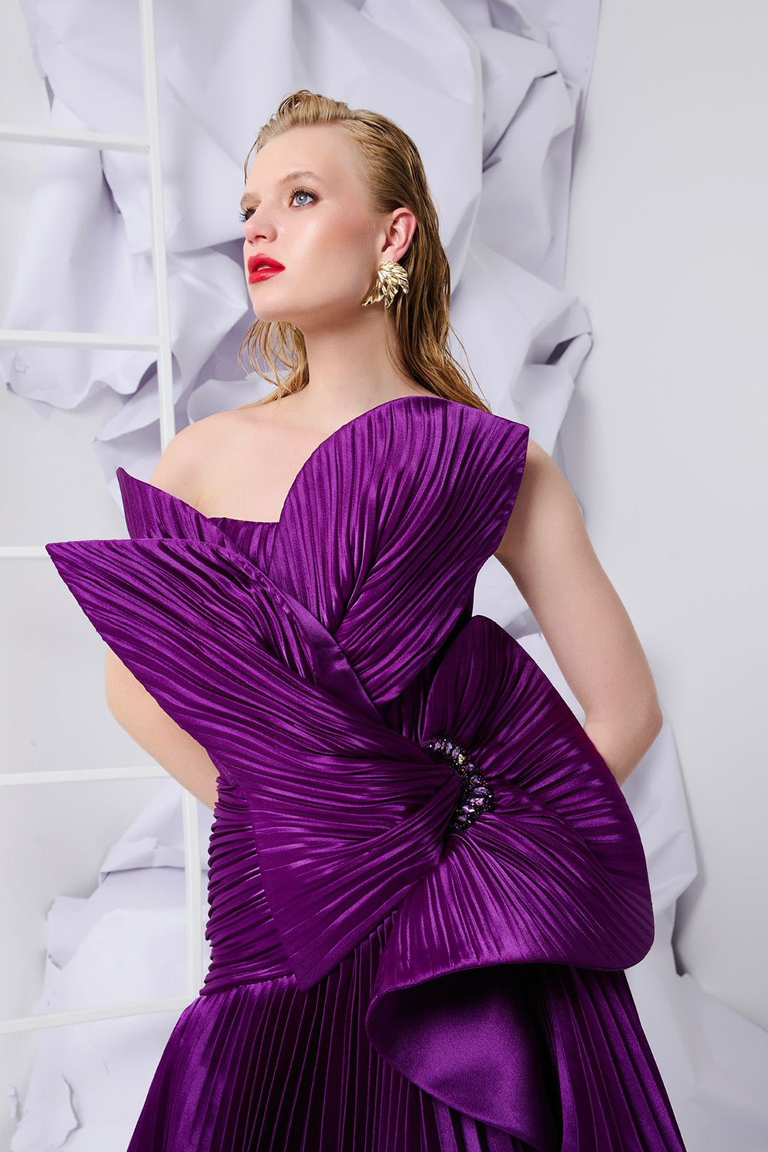 Plissé-Plume Purple Organza Dress