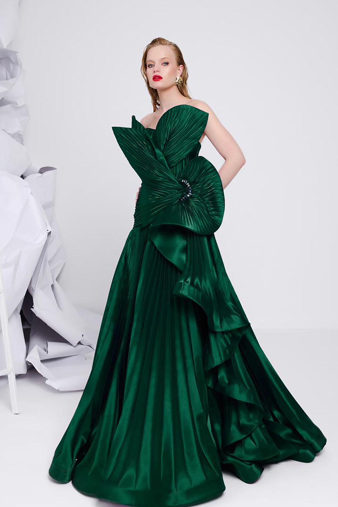 Plissé-Plume Purple Organza Dress