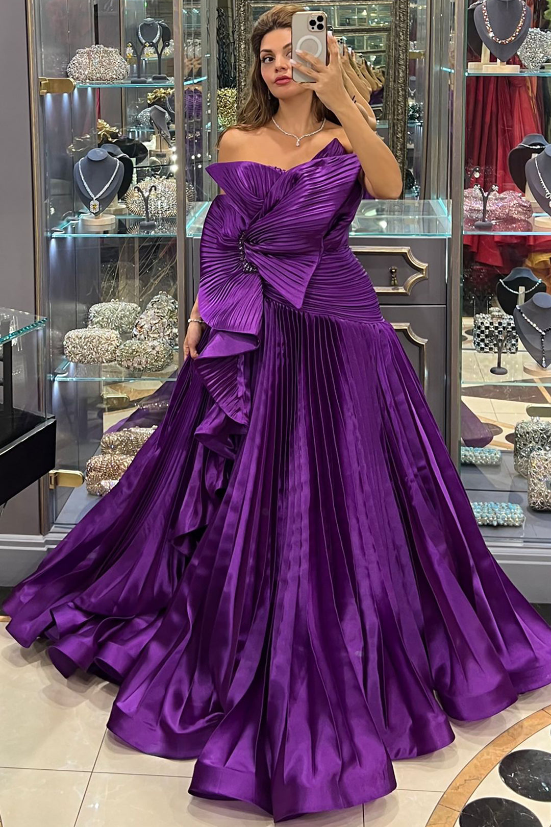 Plissé-Plume Purple Organza Dress