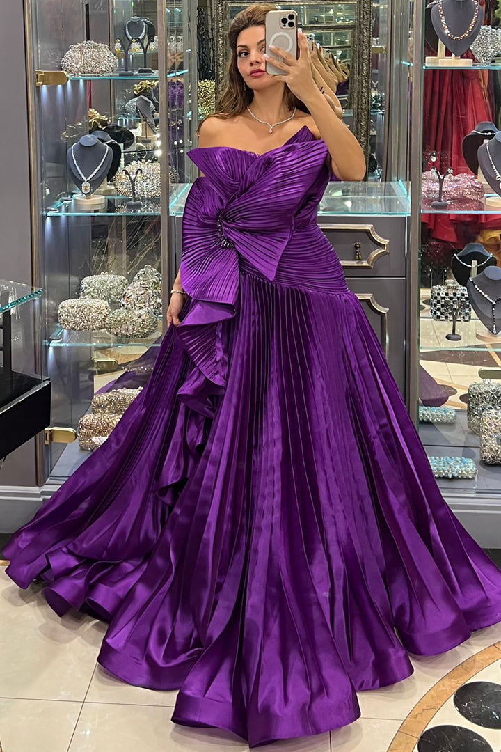 Plissé-Plume Purple Organza Dress