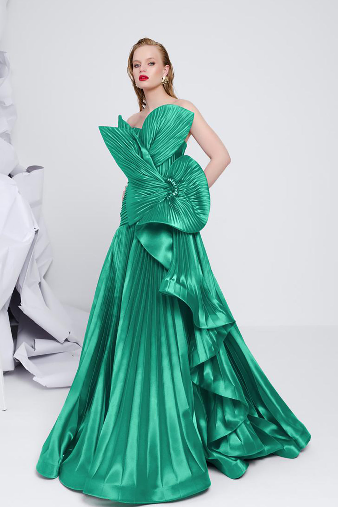 Plissé-Plume Purple Organza Dress