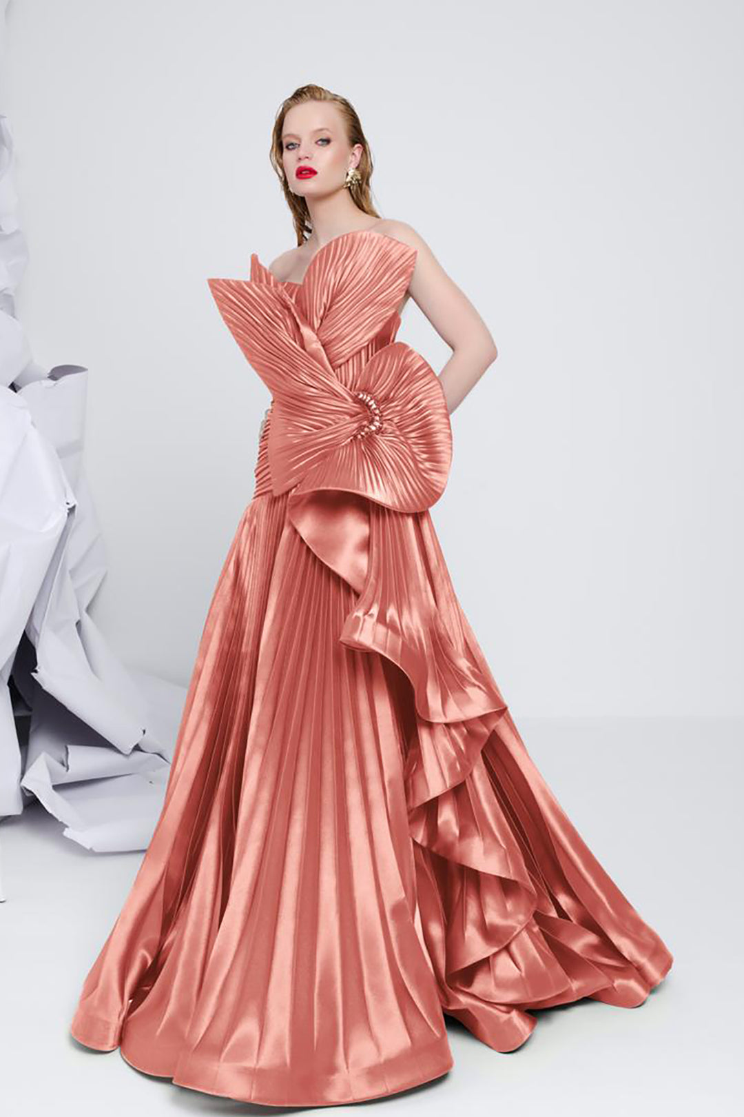 Plissé-Plume Purple Organza Dress