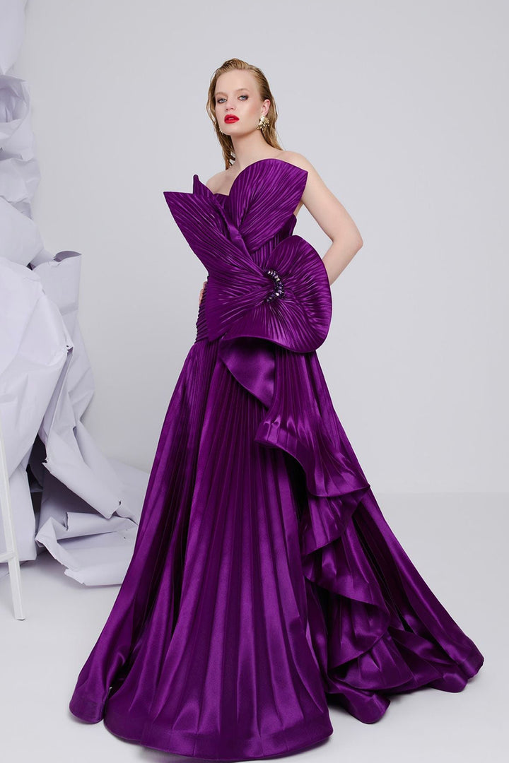 Plissé-Plume Purple Organza Dress