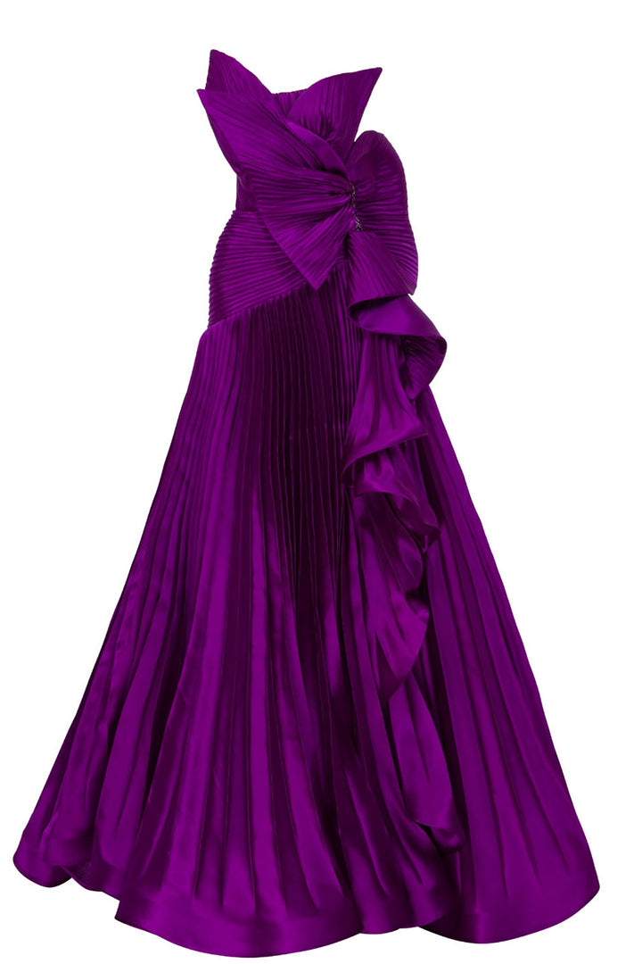 Plissé-Plume Purple Organza Dress