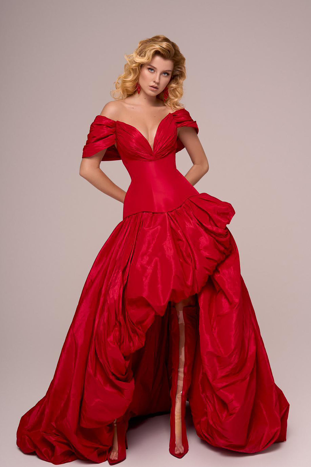Detachable-Shoulder A-line Dress Red / FR 32