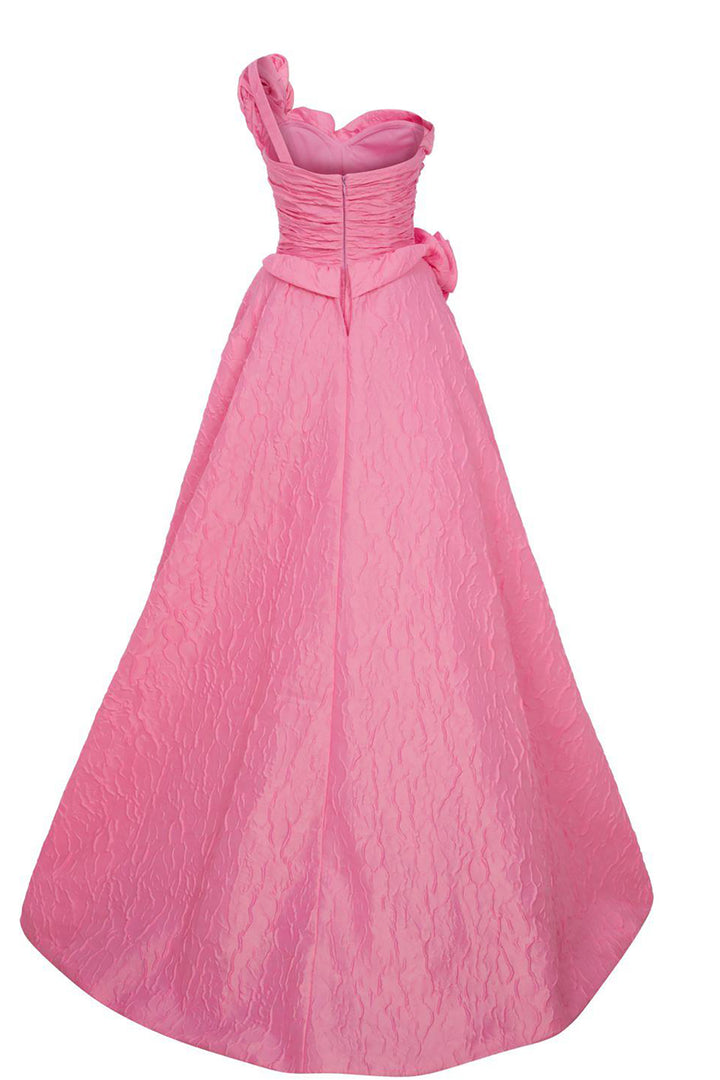 One-Shoulder A-Line Dress with Floral Strap