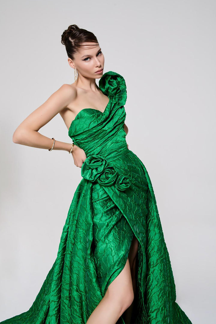 One-Shoulder A-Line Dress with Floral Strap