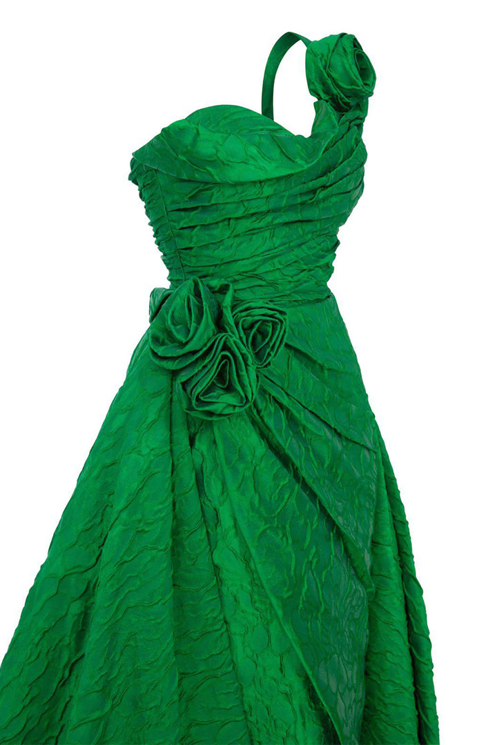 One-Shoulder A-Line Dress with Floral Strap