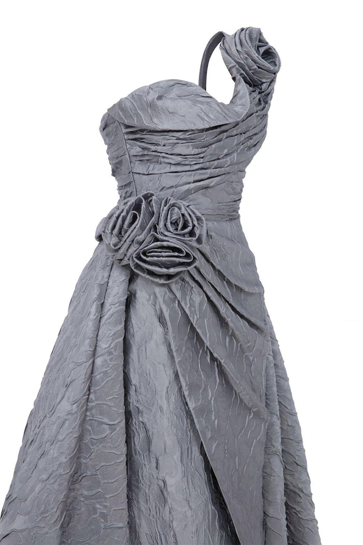 One-Shoulder A-Line Dress with Floral Strap