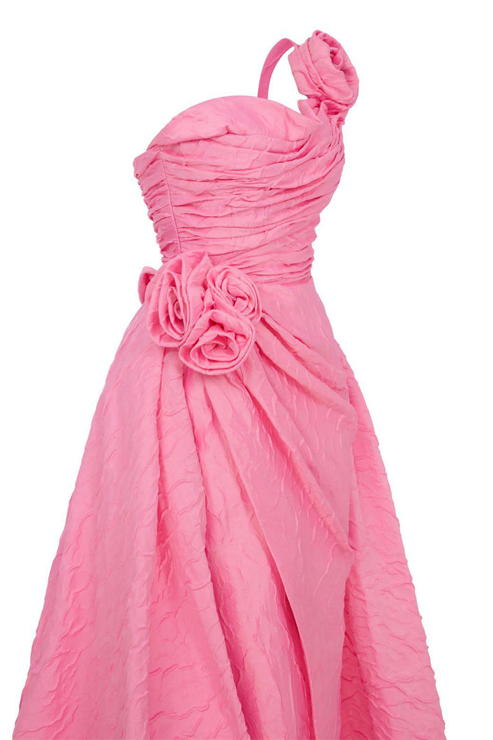 One-Shoulder A-Line Dress with Floral Strap