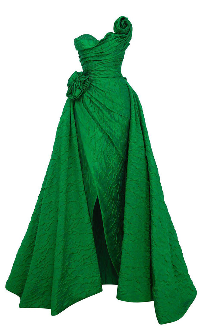 One-Shoulder A-Line Dress with Floral Strap