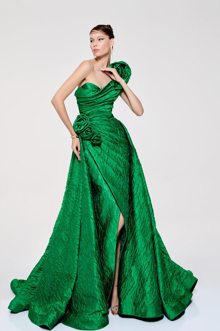 One-Shoulder A-Line Dress with Floral Strap